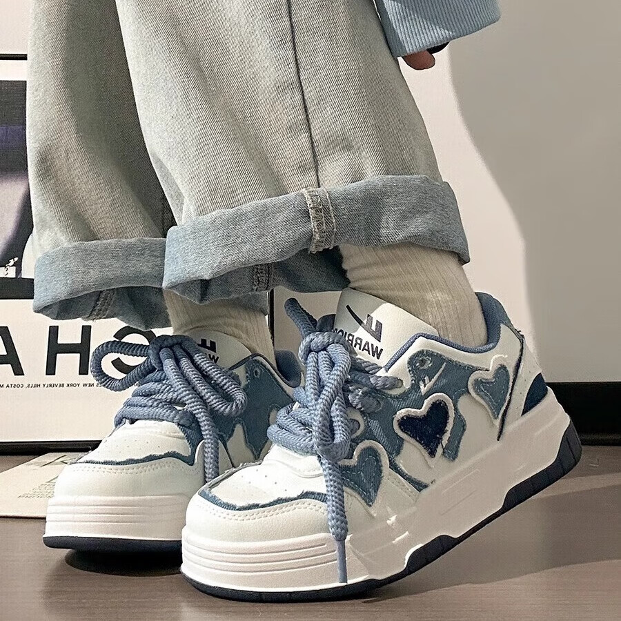 Huili Women's Sneakers, Versatile White Shoes, Trendy Thick-Soled Sports Shoes for Women-J716Z White/blue 35