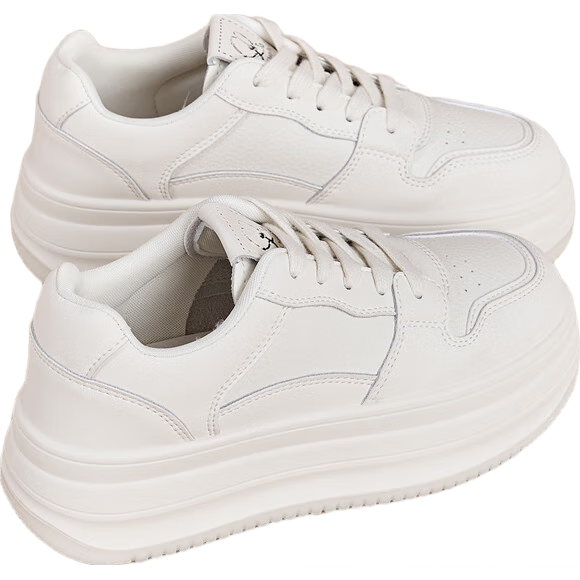 La Chapelle Women's Thick Sole Height Increasing White Sports Casual Sneakers Beige Size 39