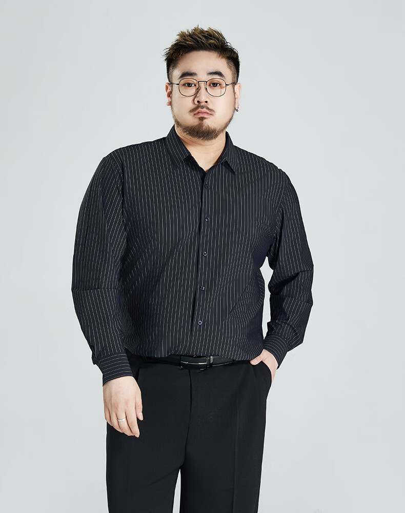 Ayoupang Summer Plus Size Pullover Striped Long-Sleeve Shirt, Loose Fit for Chubby Men, Ice Silk High-Elasticity Wrinkle-Resistant Non-Iron Shirt 17