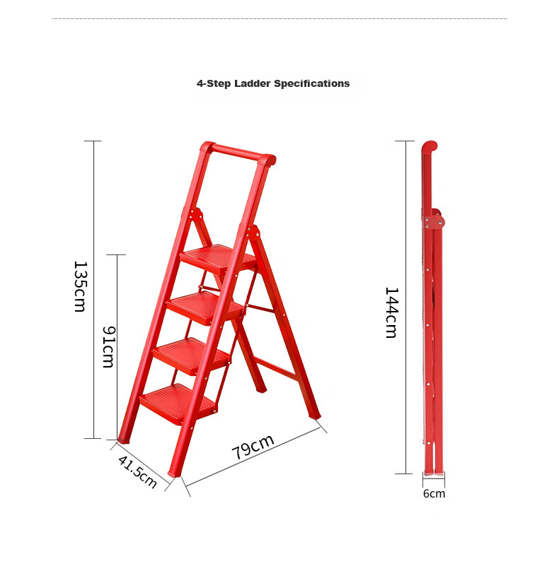 Jiuqiangu Folding Ladder, Household Extendable Carbon Steel A-Frame Ladder, Indoor Multi-Functional Staircase, Lightweight Climbing Step Ladder, Iron 8577 10