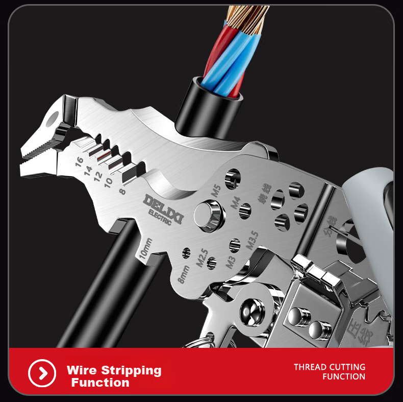 DELIXI ELECTRIC Wire Stripping Pliers, Electrician's Cutter, Multifunctional Wire Cutter, Wire Crimping Pliers, Specialized Cable Cutters for Electricians, Wrench Wire Stripping Pliers 6