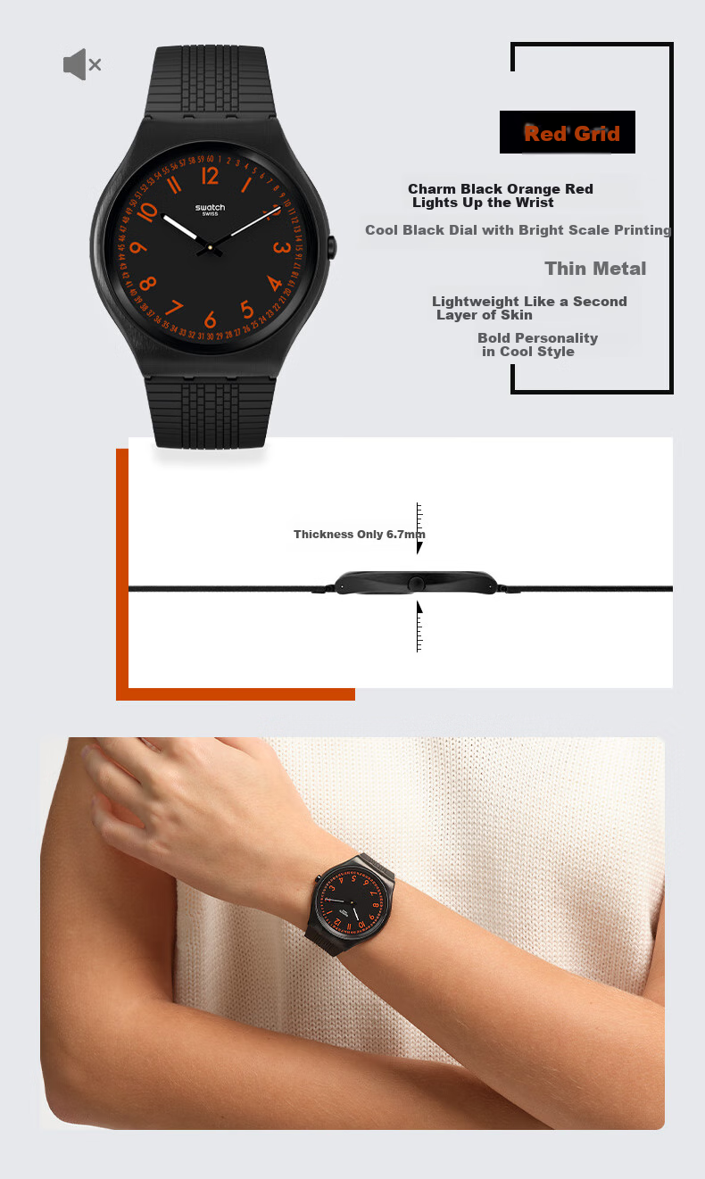 Swatch Swiss Watch, Metal Ultra-Thin Business Casual Men's Quartz Watch, Holiday Gift, SKIN Dark Gree 2
