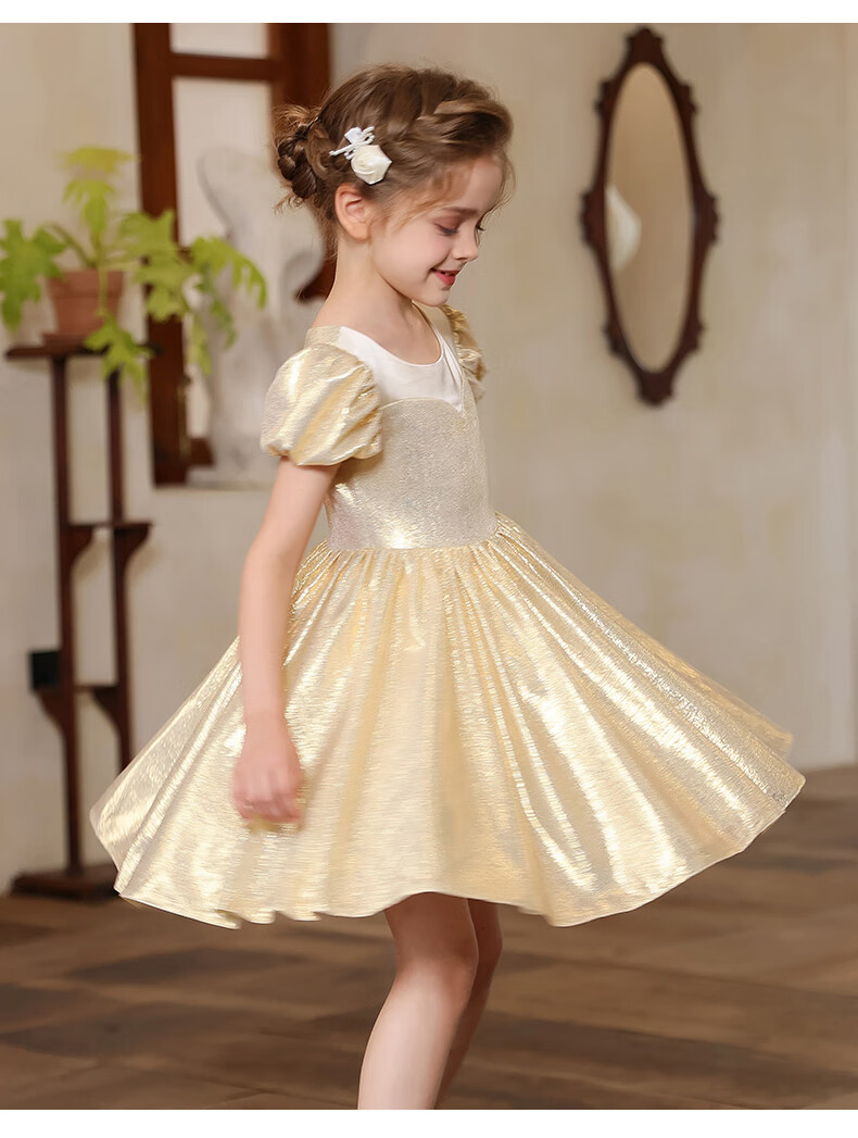 Yinuofang Children's Dress Princess Gown Spring Summer Champagne Piano Performance Birthday Dress Size 150 3