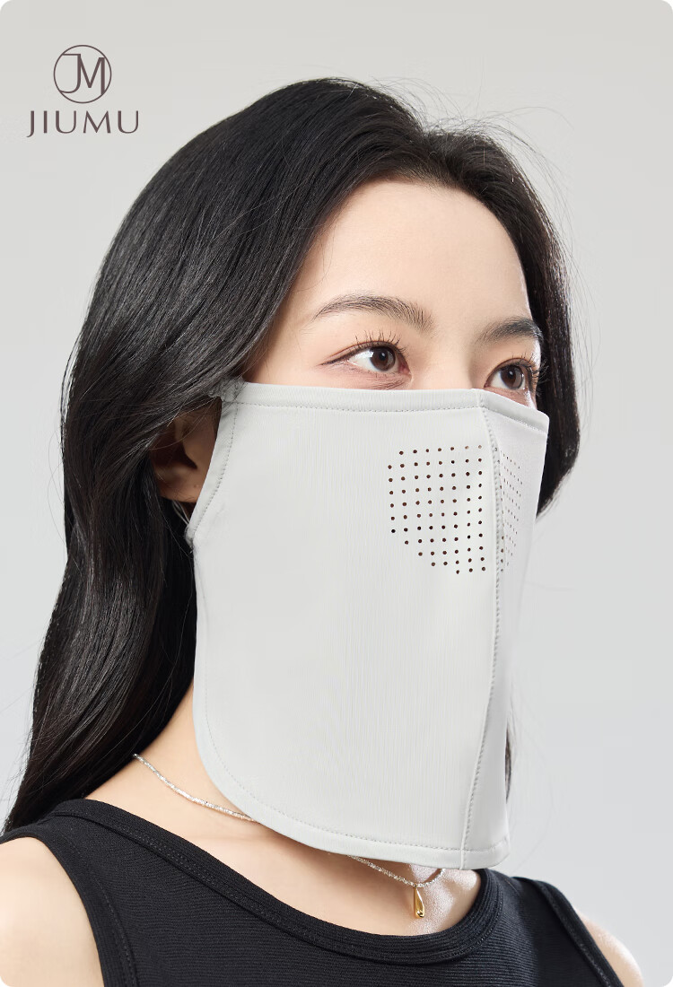 JIUMU Ice Silk Sun Protection Face Mask for Women Summer Outdoor UV Protection Breathable Full Face Ear-Hook Mask for Driving 1