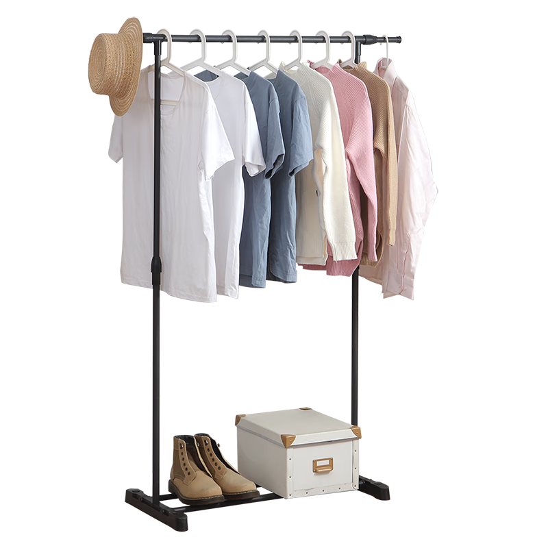 Ourunzhe Clothes Drying Rack, Floor-Standing, for Balcony And Indoor Use, Bedroom Clothes Hanger, Fixed Hanging Rack, Storage Shelf, Extendable Single Pole, 150cm