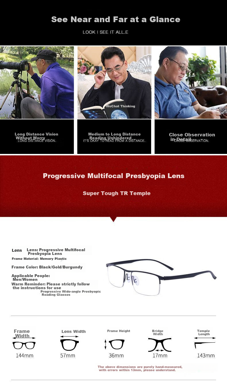 LESCA LUNETIER German Technology Automatic Zoom Reading Glasses for Men And Women, Smart Bifocal Imported Anti-Blue Light Semi-Rimless Presbyopic Glasses 7