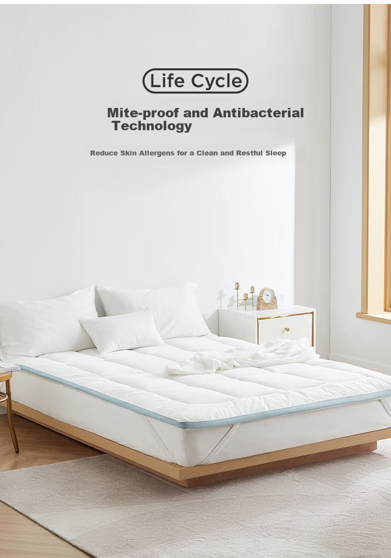 Shupiaoer Anti-Mite Thick Mattress Pad, Dust Mite Protection Mat, Anti-Mite Antibacterial Pure Cotton Breathable Soft Pad for 1.8m Bed (White) 7