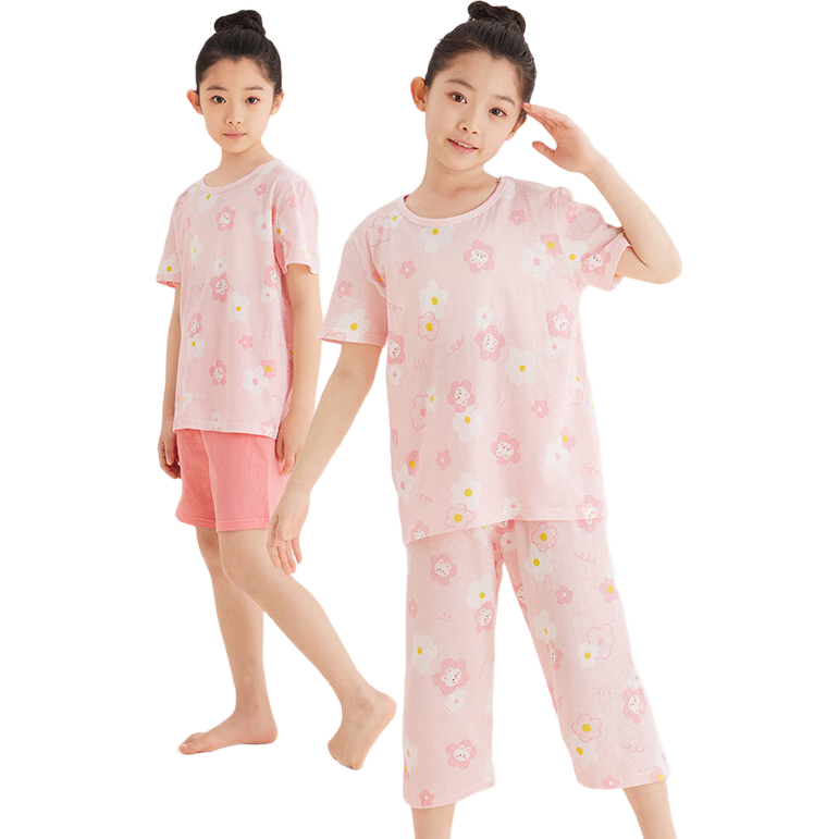 Hodo Children's Pajamas for Boys And Girls, Pure Cotton Home Wear, Youth Spring And Summer Thin Short-Sleeve Three-Piece Set J3310 160