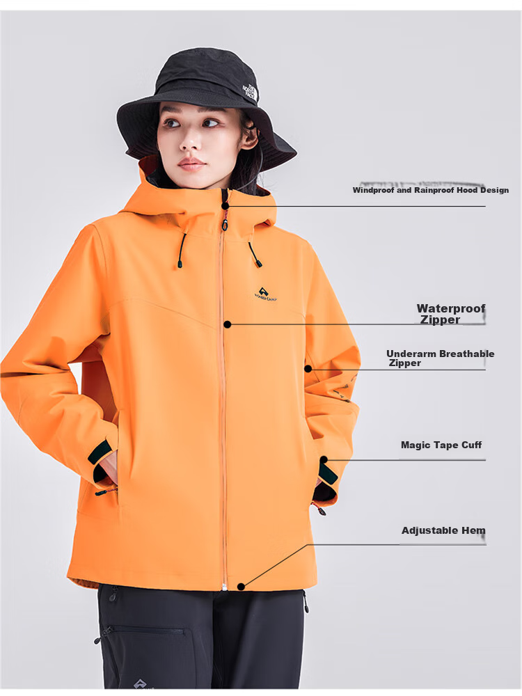 Pioneer Camp Hardshell Jacket for Women, Autumn Outdoor Windproof And Waterproof High Altitude Mountaineering Coat for Men, Commuter Style, Orange-Red, XL 3