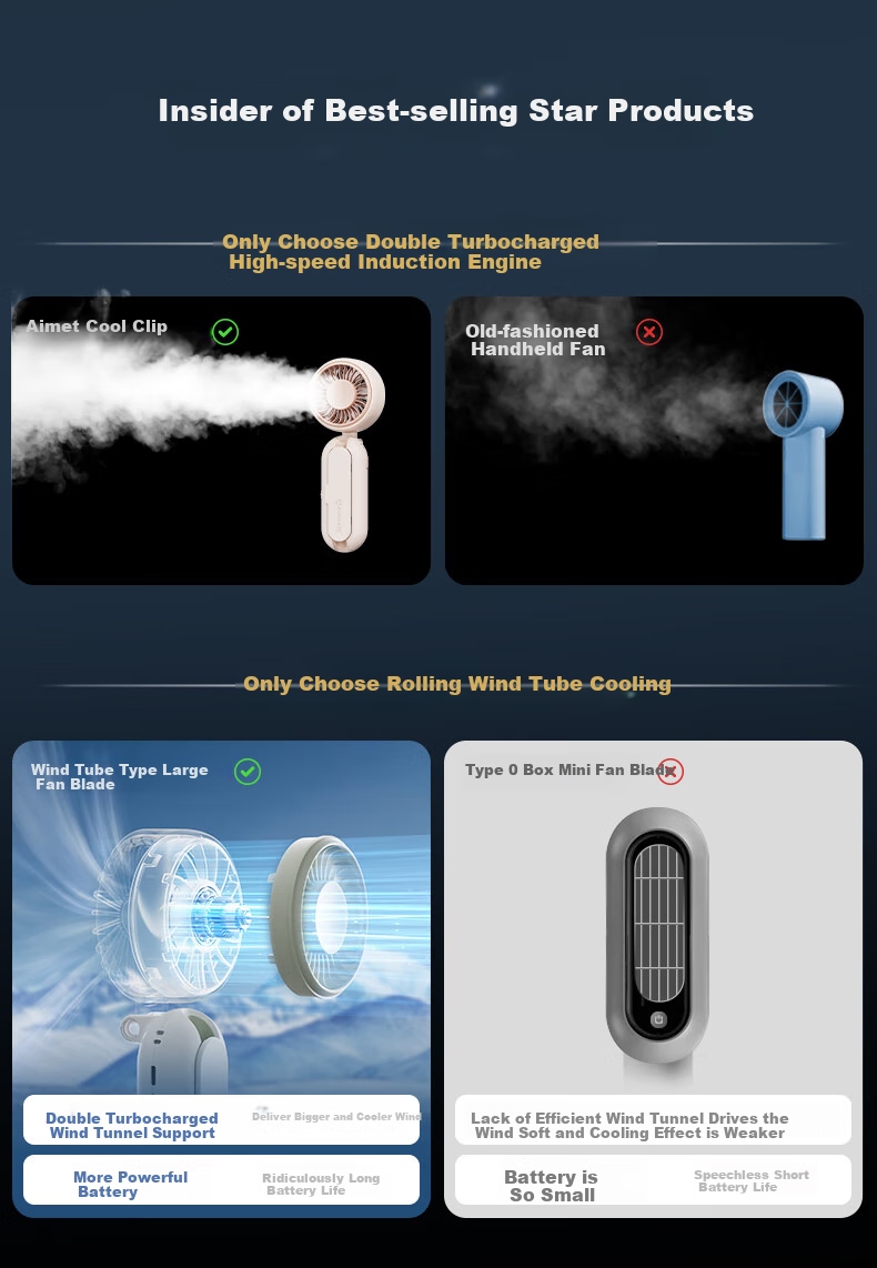 AIRMATE Mini Portable Handheld Fan Card Neck Hanging Quiet Silent Baby Stroller Rechargeable Energy-Saving Outdoor Small Fan Long Battery Life FIND1-1 2