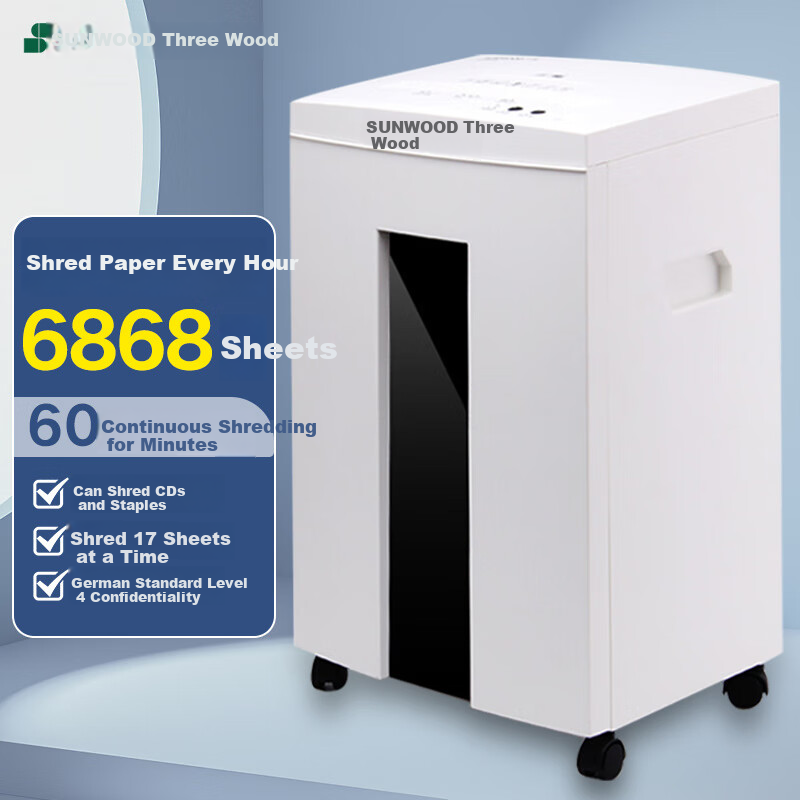 SUNWOOD German Level 4 Confidential Shredder/Document Shredder Office Dual Entry (17 Sheets Per Pass, 60 Minutes Continuous Operation, 22L Capacity for Shredding Paper, Pins, CDs, Bank Cards) S23