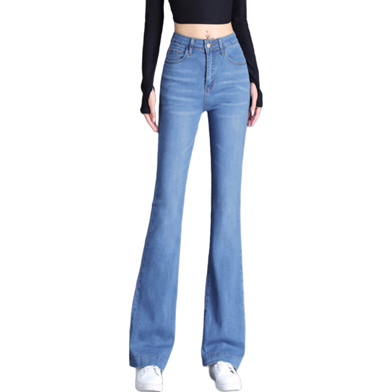 Pierre Cardin High-Waisted Slightly Flared Jeans for Women, Summer Slimming Loose Versatile Elastic Cropped Pants, Light Blue, Size 29