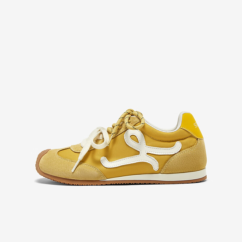 BASTO [Zhang Yuexi's Choice] Candy-Colored Height-Increasing Training Shoes, Slanted Casual Forrest Gump Shoes for Women, Yellow, Size 36