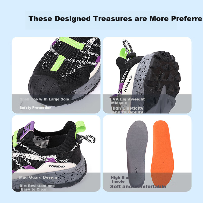 TOREAD [Yue Xing] Children's Sports Shoes for Boys And Girls, Spring And Summer Style, Bread Head Hiking Shoes, Black And Off-White, Size 37