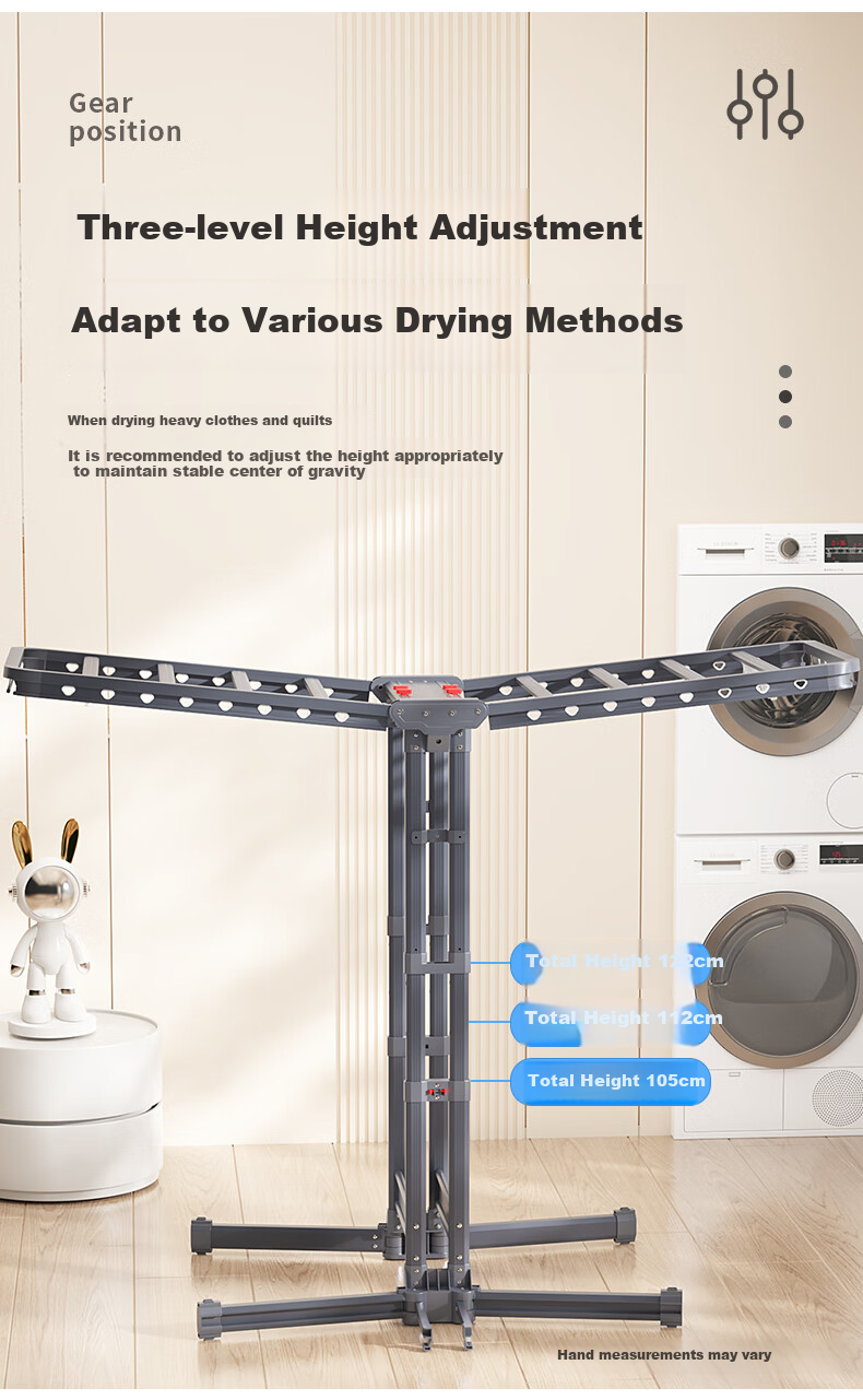 HKG Aluminum Alloy Wing-Shaped Folding Clothes Drying Rack with Adjustable Height for Balcony, Laundry Room, Indoor And Outdoor Use, Thickened And Reinforced 10