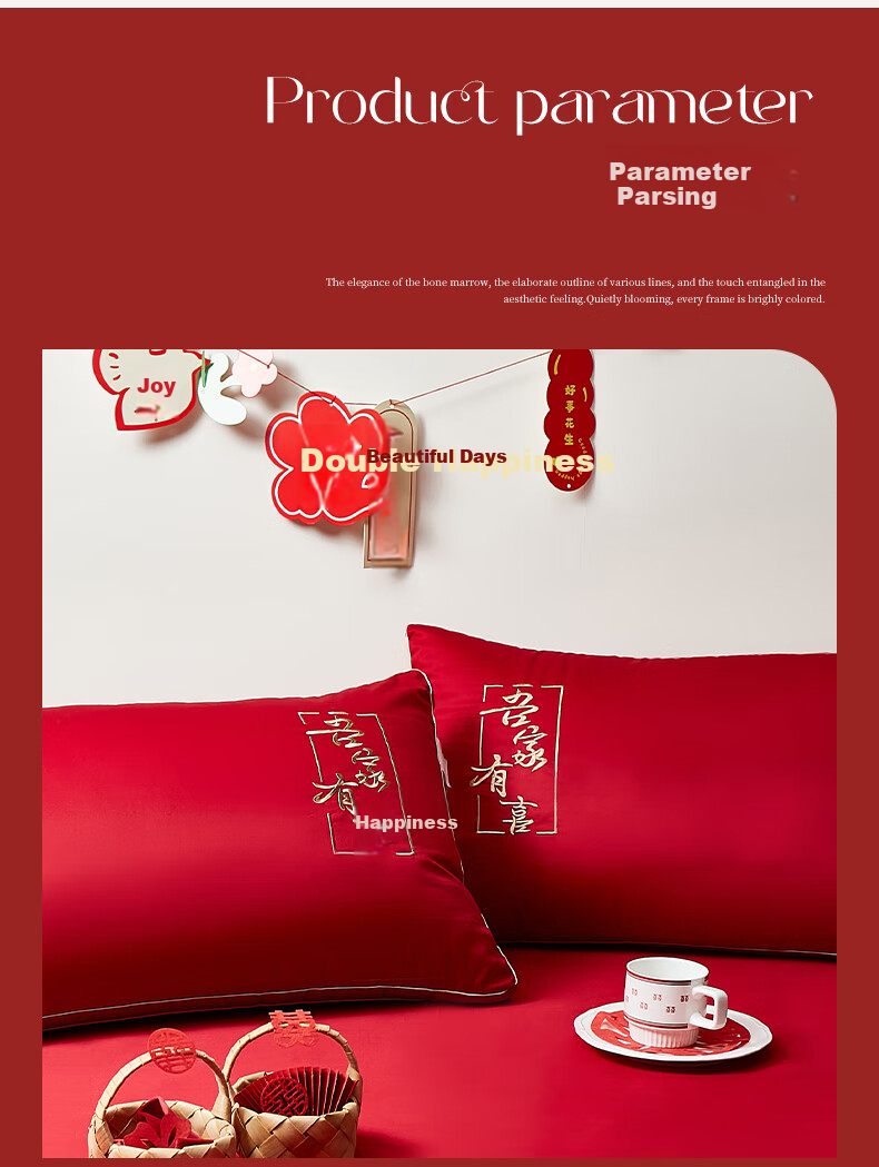 I-WILL Wedding Celebration Pillows Pair Red Double Happiness Couple Home Wedding Pillow Core 48*74cm 19