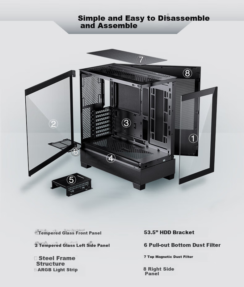 PHANTEKS XT523 View Black Sea View Tempered Glass Full View TX Motherboard Case for Desktop Computer (Side ARGB Light Strip/360mm Water Cooling Support/Type-C) 15