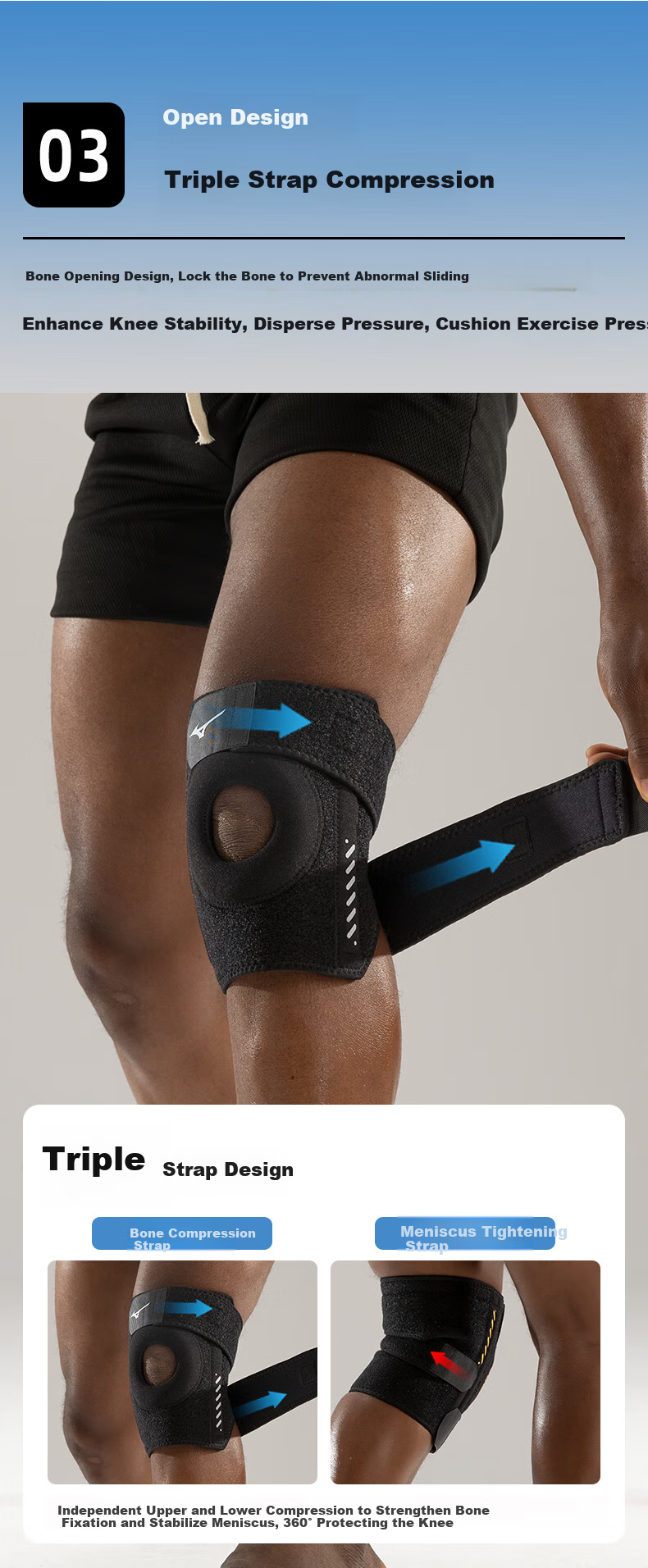 MIZUNO Knee Brace for Meniscus Injury, Professional for Running, Basketball, Badminton, Hiking, Jump Rope, Knee Protection for Men And Women, C526 Pure Black 5