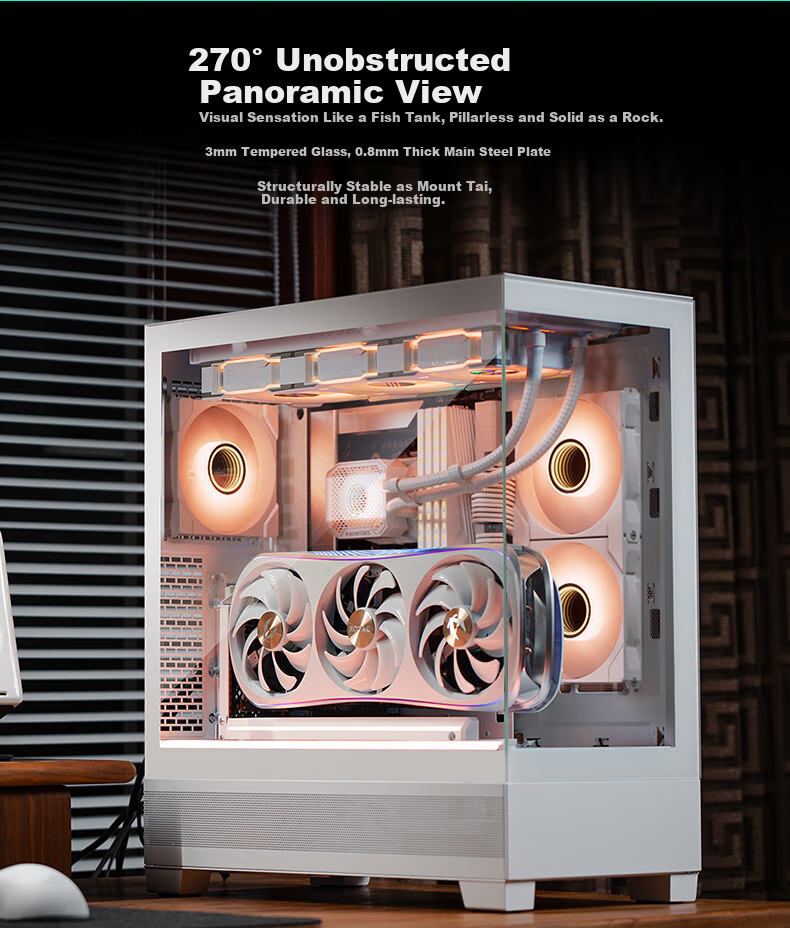 PHANTEKS XT523 View White Seaside View Tempered Glass Full-View ATX Motherboard Case for Desktop Computer (Side ARGB Light Strip/360mm Water Cooling Support/Type-C) 3