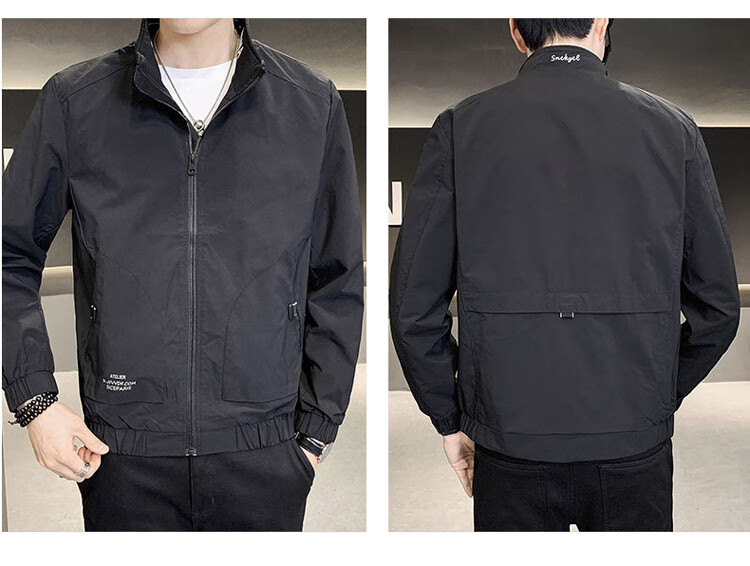 ROMON Men's Spring Casual Jacket Trendy Loose Fit Black XL 18