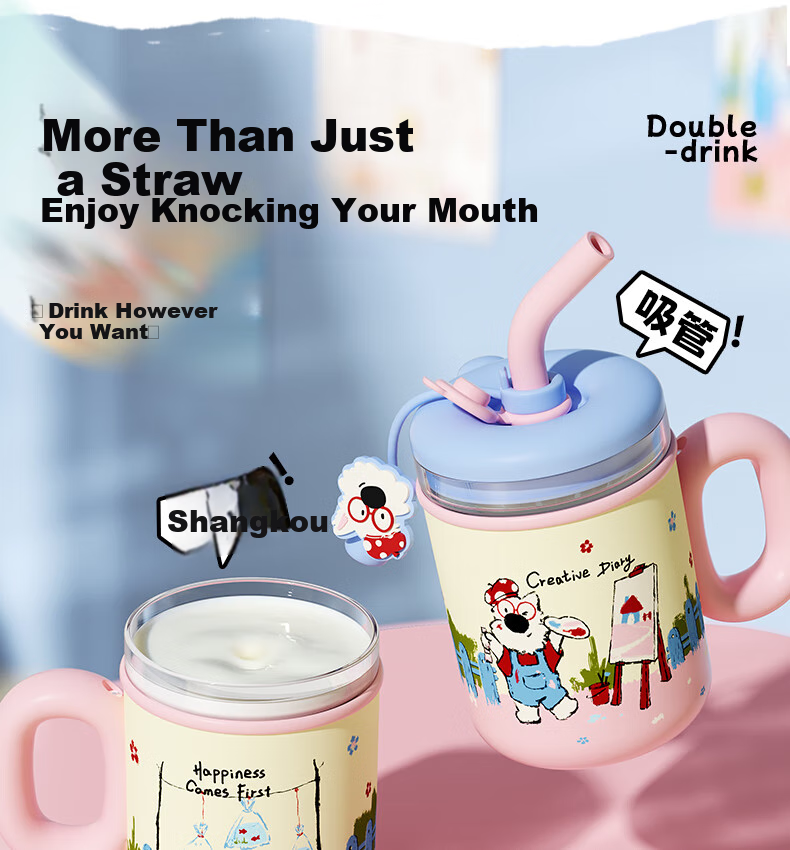 BABLOV Insulated Mug, 316 Stainless Steel Water Cup, Women's Style, Children's High-Quality Straw Cup, Birthday Gift, 510ml, National Day Wedding 6