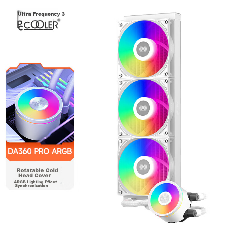 Водоблок для процессора PCCOOLER DA360 PRO ARGB WH, 360 мм, ARGB подсветка, белый