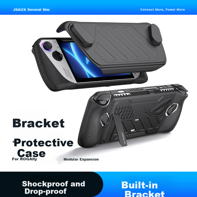 JSAUX ROG Handheld Console Case, ROG Protective Cover with Built-In Stand Module, Ally Gaming Console Accessory, Detachable Front Cover, Anti-Slip, Shockproof Grip Strap