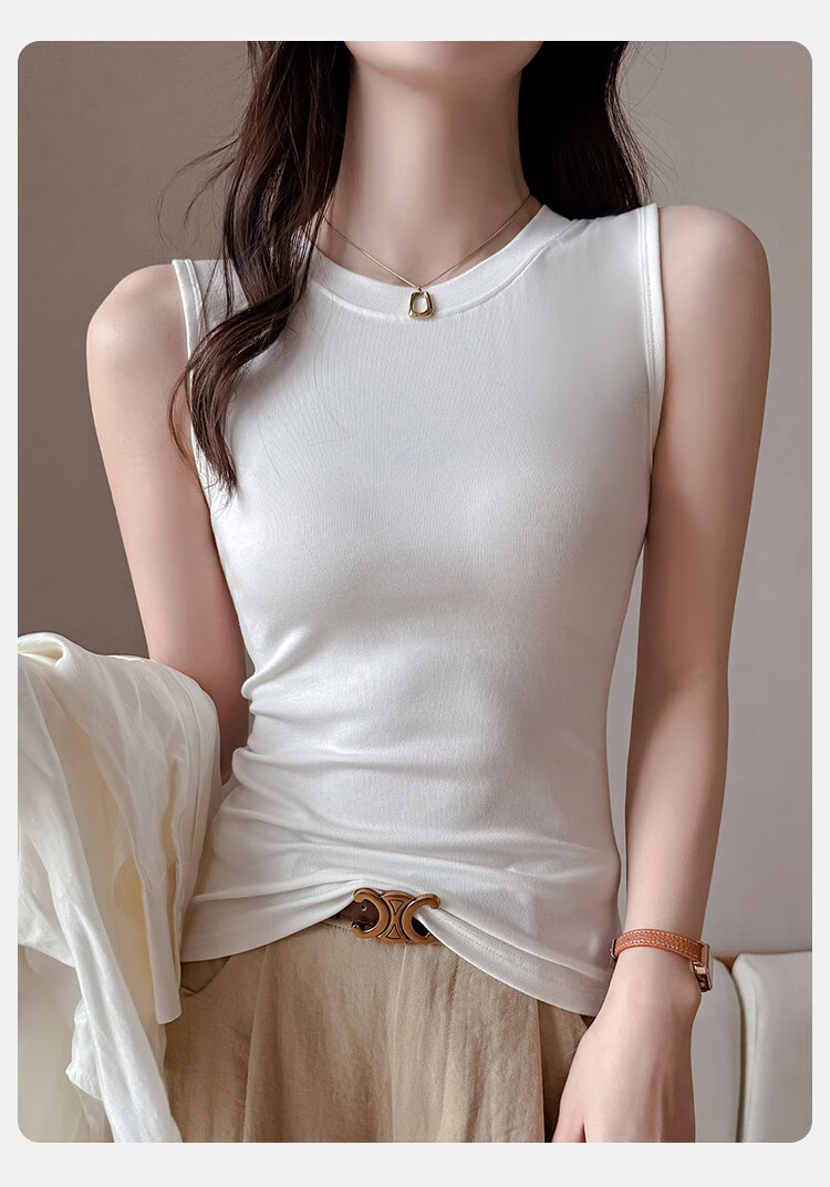 Audifine Women's Camisole Tank Top Wide Strap Sleeveless T-Shirt Khaki M Spring Summer Outerwear 1