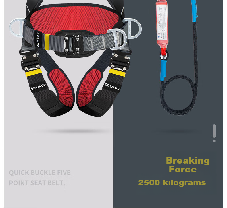 Geermu Five-Point Safety Harness, National Standard High-Altitude Safety Rope, Full-Body GD3698 Double Large Hook Buffer Pack, 1.8 Meters 2