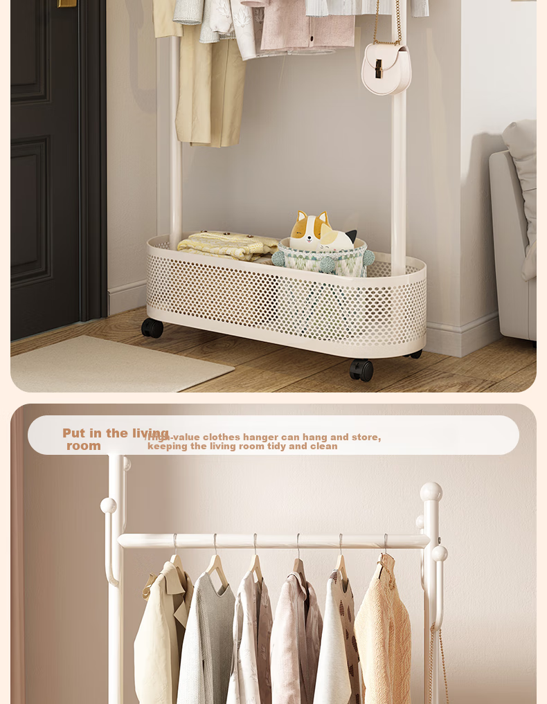 Shengnuoyilin Floor-Standing Coat Rack with Wheels, Movable Clothes Hanger, Simple Bedroom Coat Stand, Home Use Garment Rack, White, 60cm 13