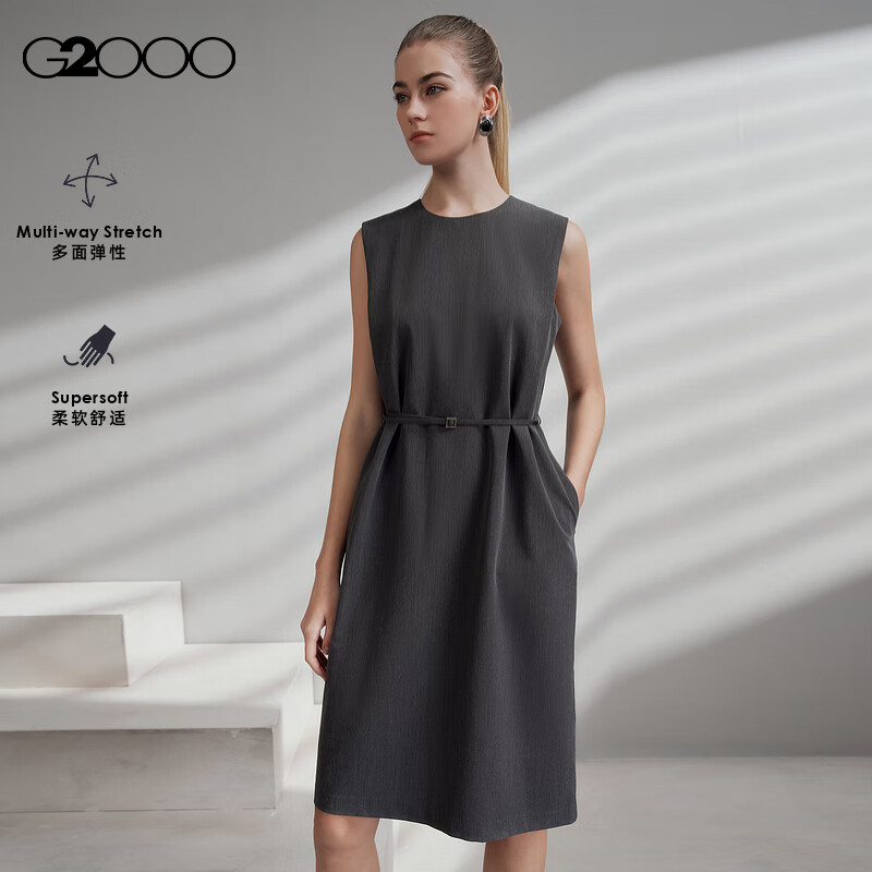G2000 [Delivery Waistband/multidirectional Elastic] Women's Department Store Style Spring And Summer Sleeveless Dress, Coal Gray, XL/40