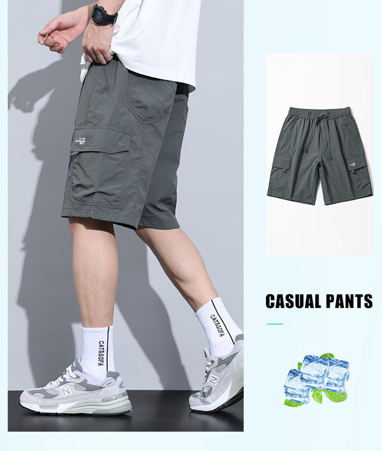 JEEP SPIRIT Ice Silk Cargo Shorts for Men, Summer Lightweight Loose-Fit American-Style Casual Five-Point Pants, Royal Blue, L 12