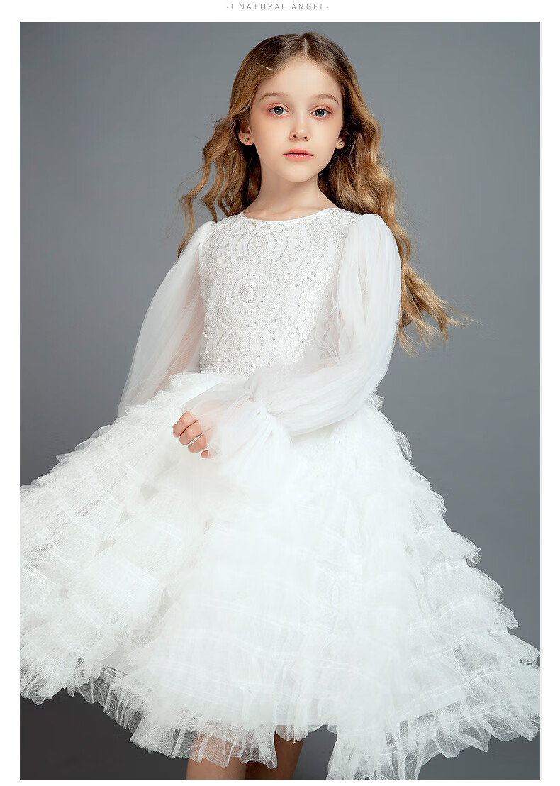 I natural Angel High-End Runway Wedding Flower Girl Dress White Princess Children's Evening Dress Stylish Gift Spring 11