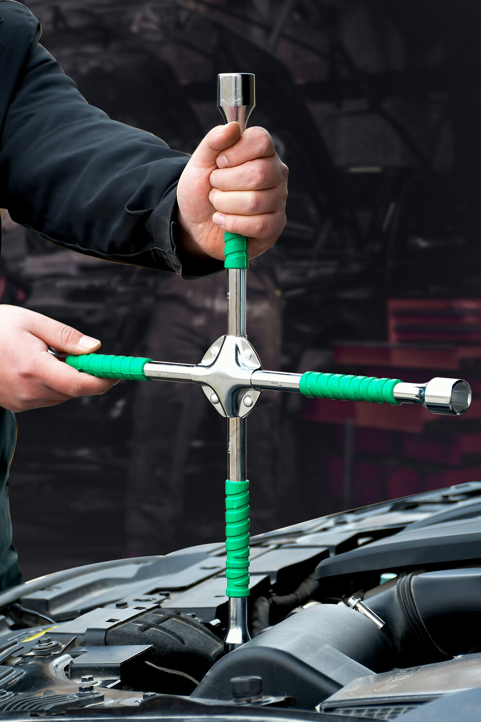 QL Cross Wrench Portable Car Tire Wrench Labor-Saving Tire Removal Tool 20-Inch Green Rubber Handle 17