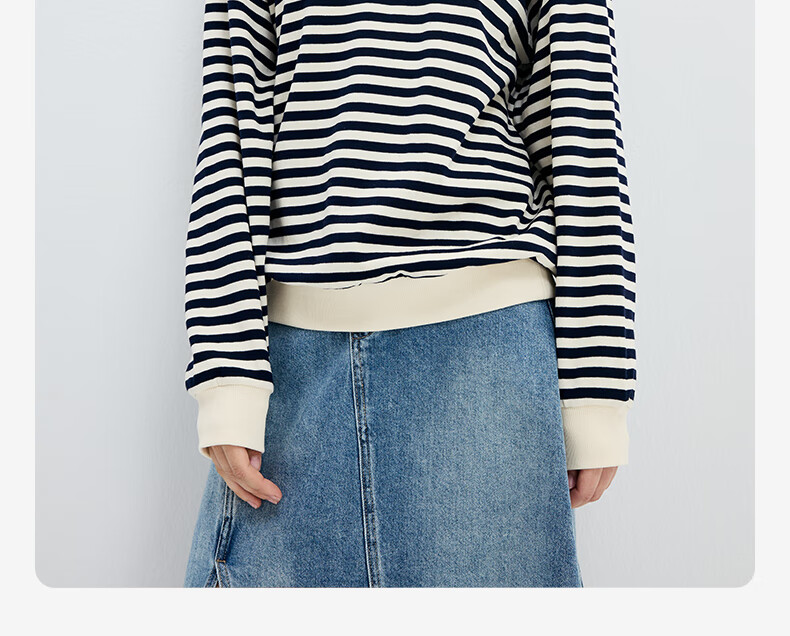 Navikail Italian Small Sailboat Women's Cotton Loose Long Sleeve Sweatshirt Striped Crew Neck T-Shirt 2315005501 Red White L 7