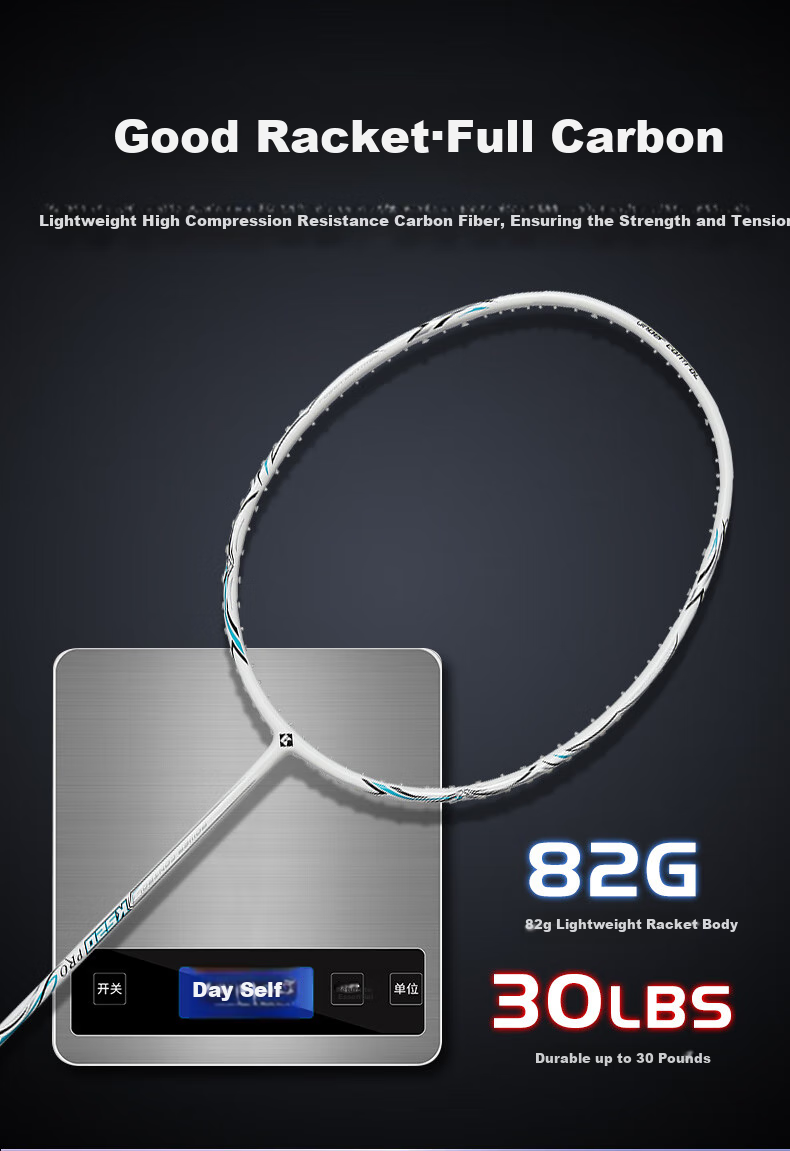 KUMPOO Badminton Racket Xunfeng K520pro, Full Carbon Ultra-Light, Beginner Single Racket, Moon White Pink String 3
