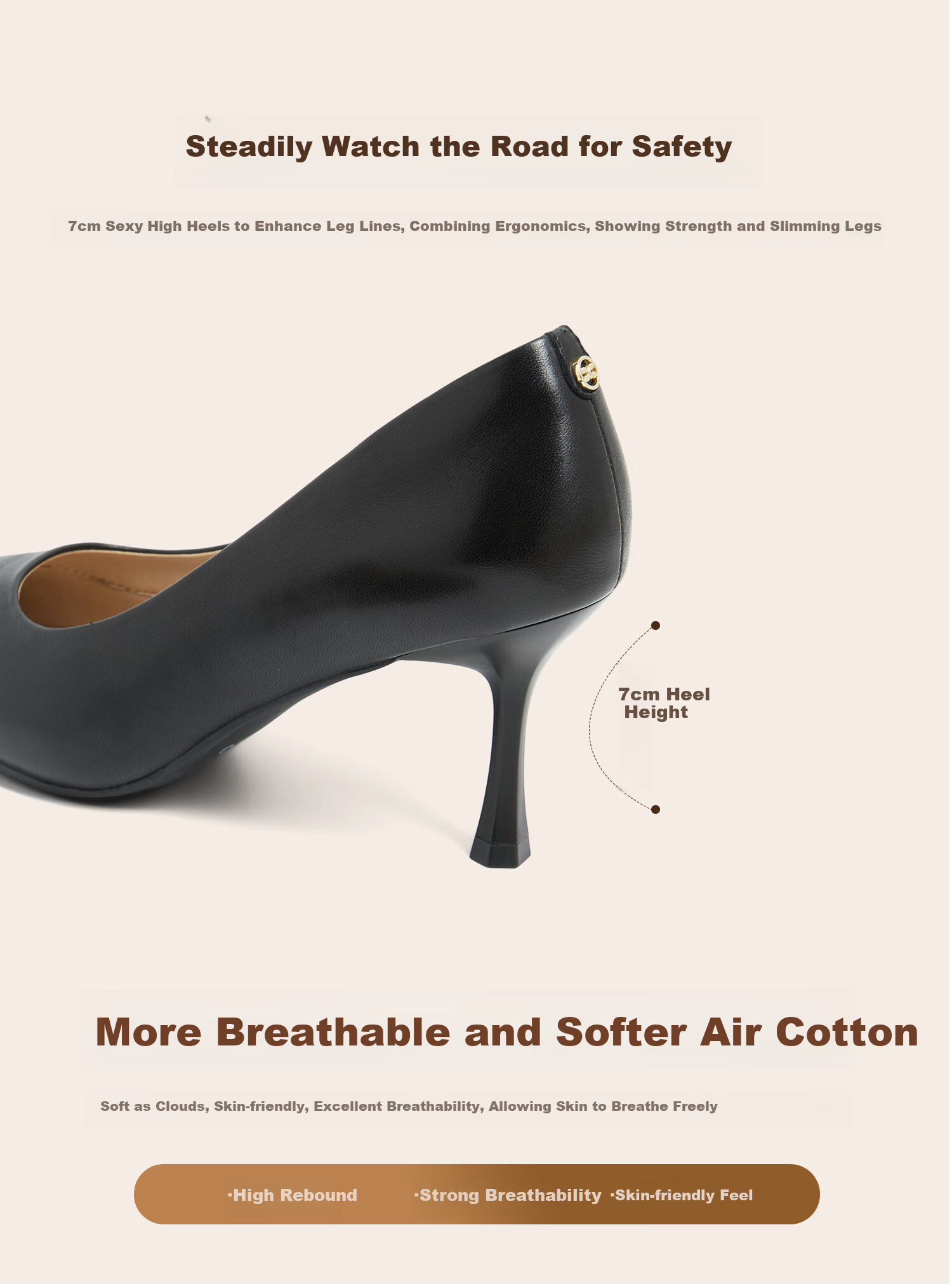 COMELY Lambskin High Heels for Women, Spring And Summer New Style, Pointed Toe Professional Shoes, Thin High Heels, Shallow Mouth Pumps, Beige, Size 38 6