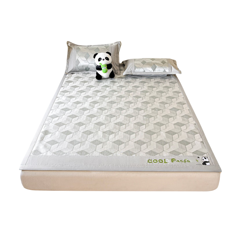 Yalu Carbon Fiber Ice Silk Bed Mat, Summer Sandwich Ice Silk Mat, Cooling Mat, Double Size Three-Piece Set, 150*200cm, Gray
