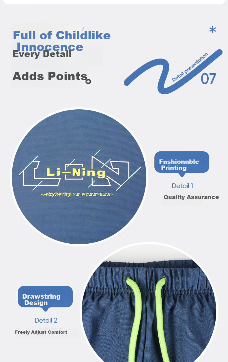 Li-Ning Children's Swimwear, Boys' Long-Sleeve Sun Protection Two-Piece Surfing Suit, Patterned Swim Trunks, Hot Spring Swimming Gear, 8031 Blue, Size 160 9
