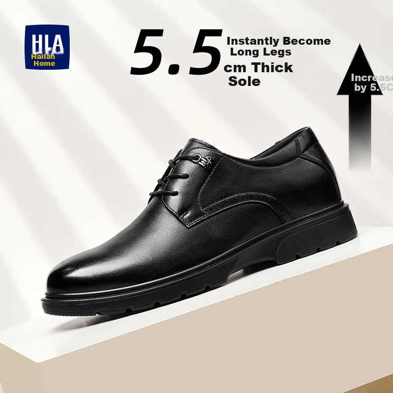 HLA Men's Leather Shoes, Wedding Shoes, British Style Top-Grain Cowhide Shoes, Men's Formal Business Casual Shoes, T010 Black, Size 39