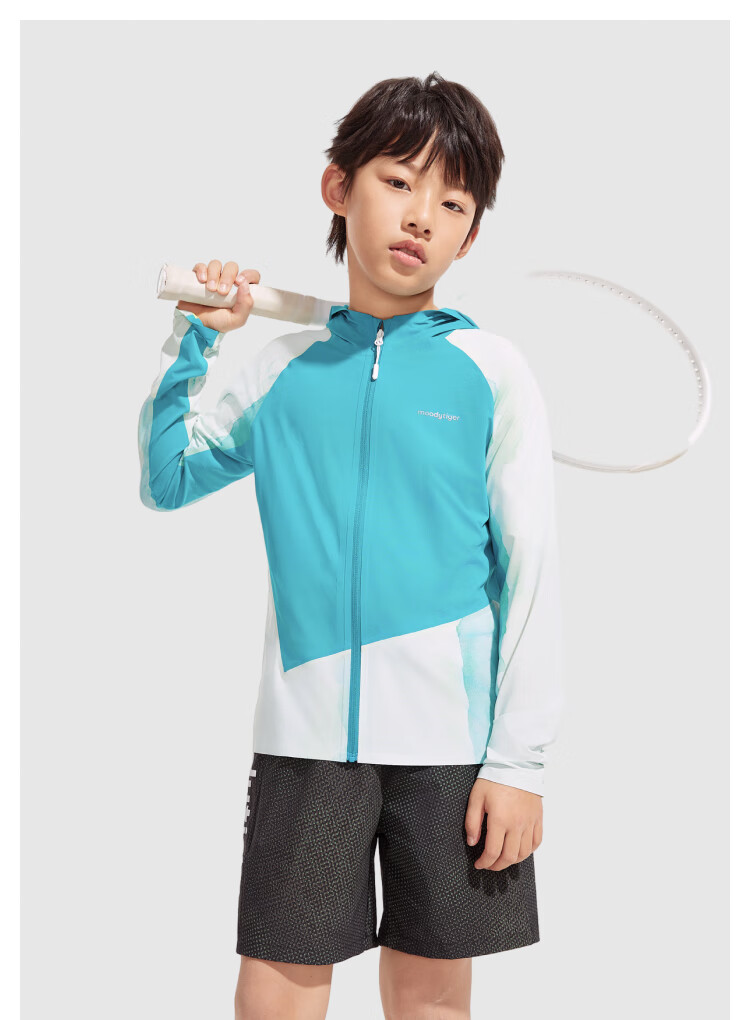 Moodytiger Children's Ice Silk Shirt, Summer Boys' Sun Protection Clothing, Cool Breathable Thin Style, Girls' Sun Protection Shirt, Color-Block Mosquito-Proof Skin Coat 11