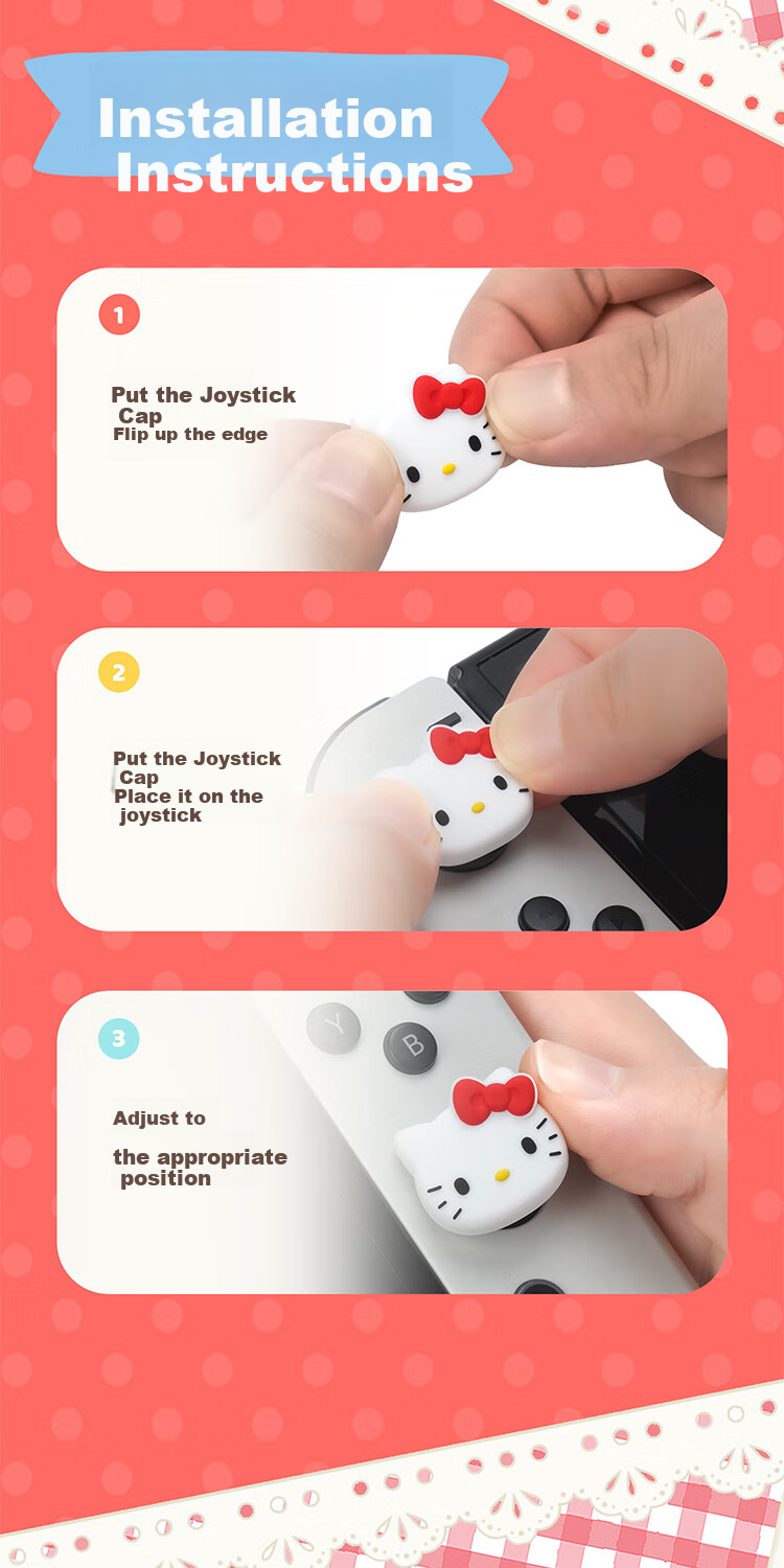 Jixiang SWITCH Joystick Cap, Suitable for Switch/OLED/NS/Lite Hello Kitty Silicone Handle Button Protective Cap, Cute 9