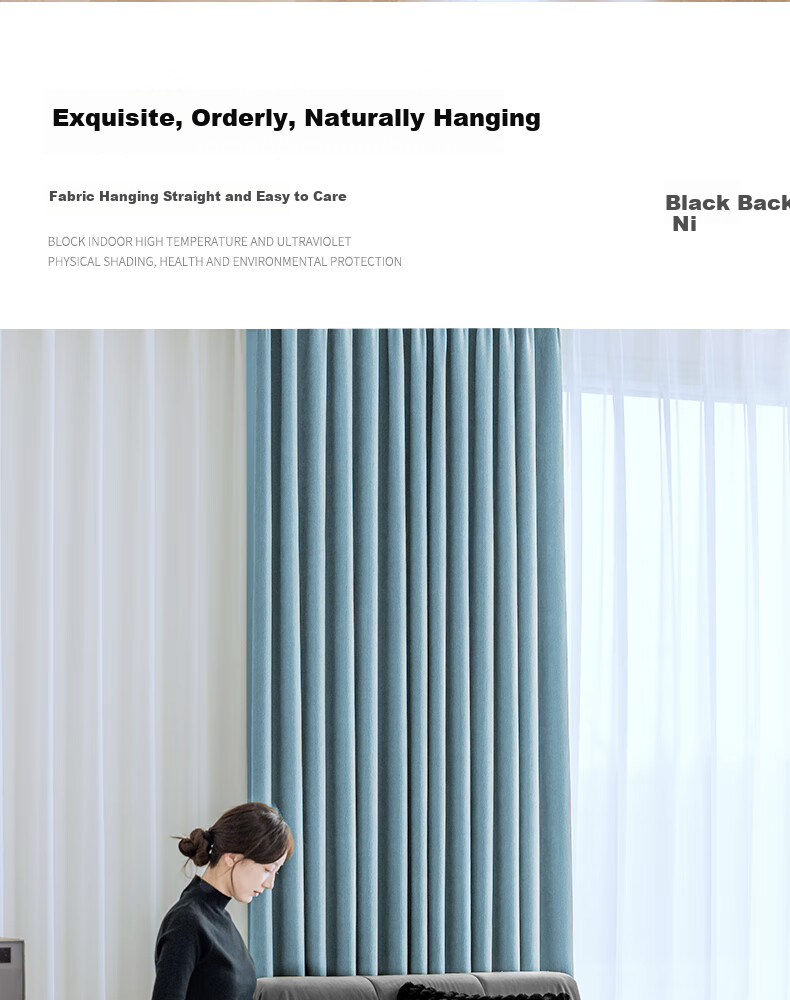 Ali Blackout Curtains, Sunshade Curtains, Ready-Made, No Drilling Required, Soundproof, with Hooks, 2.5*2.4 Meters 7