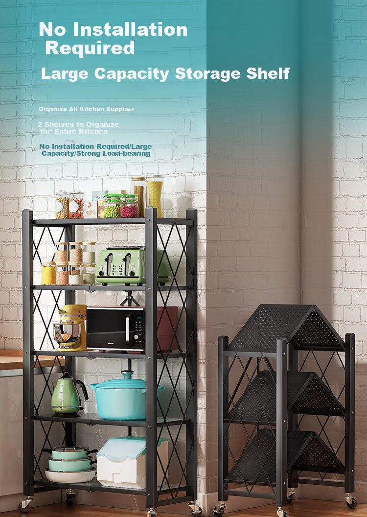 Anerya Kitchen Storage Rack, Floor-Standing Movable No-Installation Microwave Oven Storage Shelf, Storage Rack, 4-Tier Thickened Versio 1