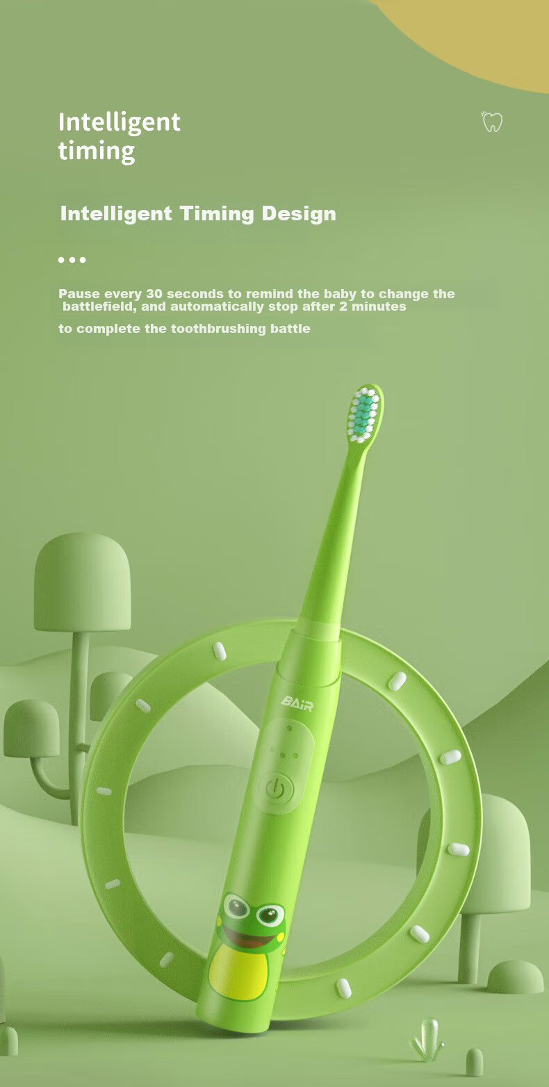 BAIR Children's Electric Toothbrush for Ages 3-6 Non-U Shape Soft Bristles Fully Automatic Sonic Wave Gift for Kids K3 8