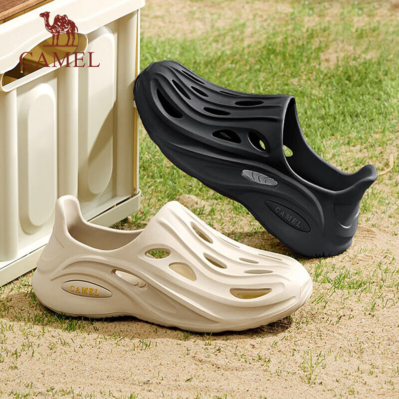 CAMEL Men's Quick-Wear Hollow Sports Sandals, Fashionable Beach Hole Slippers, G13M834091, Mountain Sand Color, Size 40