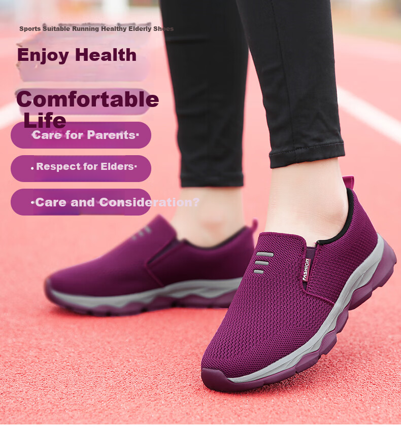 Pounise Middle-Aged And Elderly Walking Shoes, Comfortable Lightweight Mom Shoes for Women, PYX-LK6952, Purple, Size 41 2