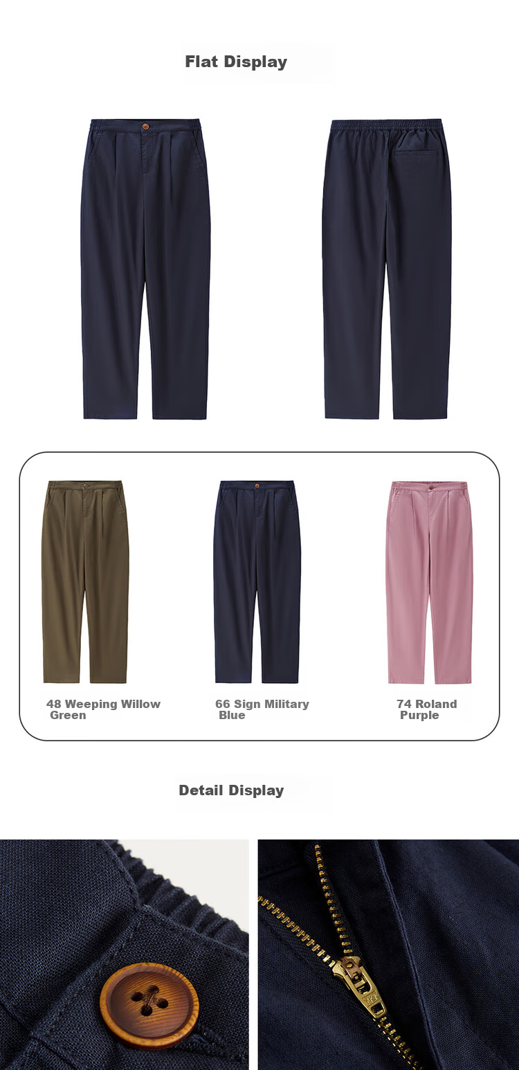 Giordano Women's Linen Pants, New Style Cotton And Linen Artistic Pleated Casual Trousers with Elastic Waist, 13415222 15