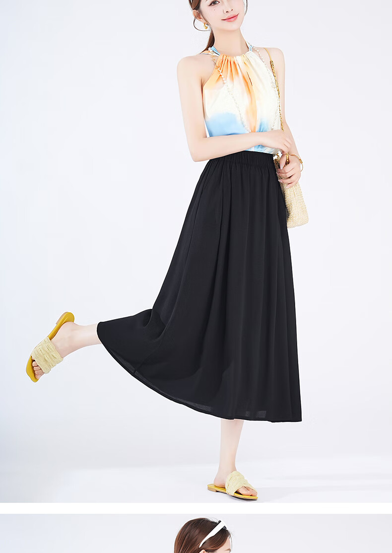 LangSha Ice Silk White Midi Skirt for Women, 2025 New Summer Thin Cool A-Line Skirt, Slimming Versatile Mid-Length Skirt 19