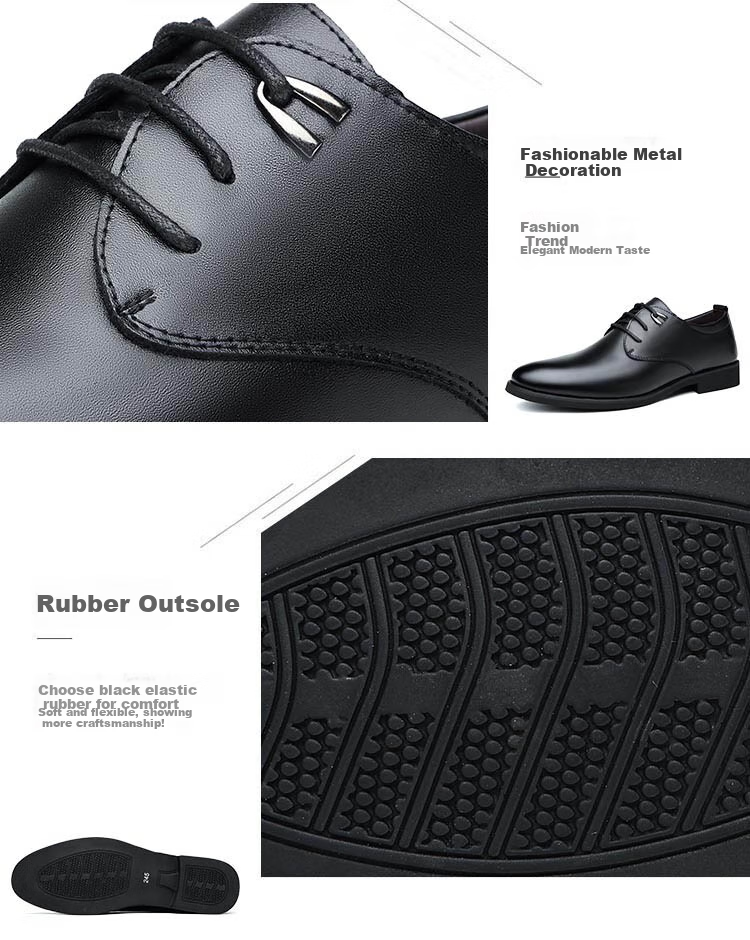 BEIOUTU Men's Leather Dress Shoes Fashion Trendy Lace-up Wedding Low-top Cowhide Business Casual Shoes 511 Black 43 3